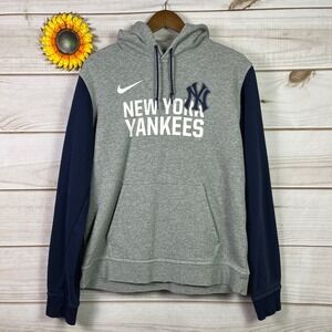 Nike MLB New York Yankees Hoodie Mens Large Gray Navy Blue Sweatshirt L